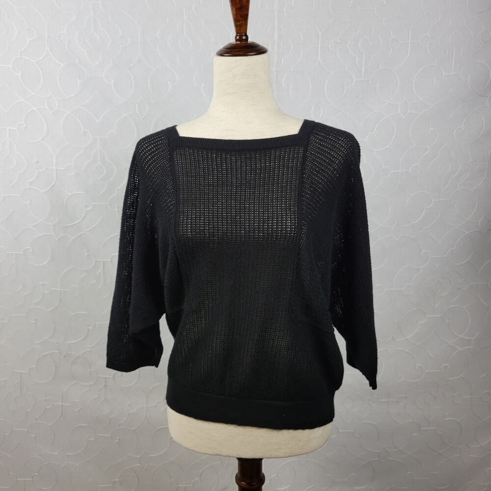 Chicos Women's Sweater 1 Black Open Knit Dolman Sleeves Square Neck Pullover
